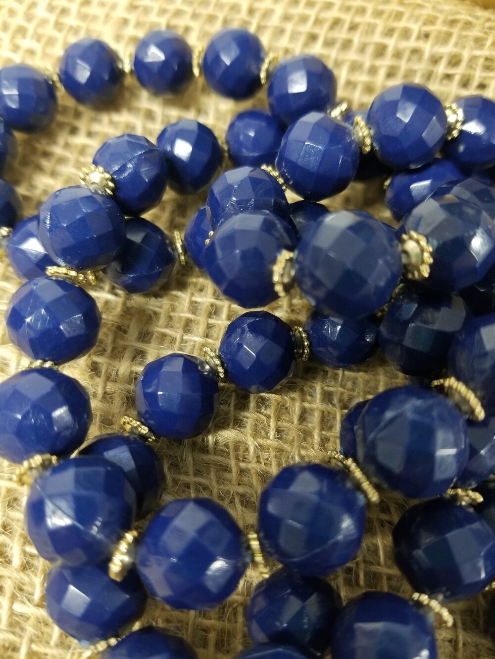 Long Royal Blue Beaded Necklace Vintage - Picture 4 of 10